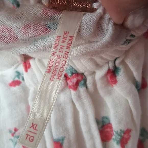 Free People Floral Print Blouse with Puff Sleeves XL - Picture 6 of 6